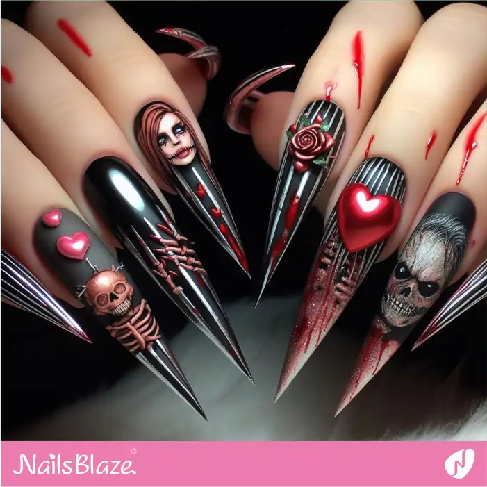 Skull Design for Scary Valentine Nails | Valentine Nails - NB2163